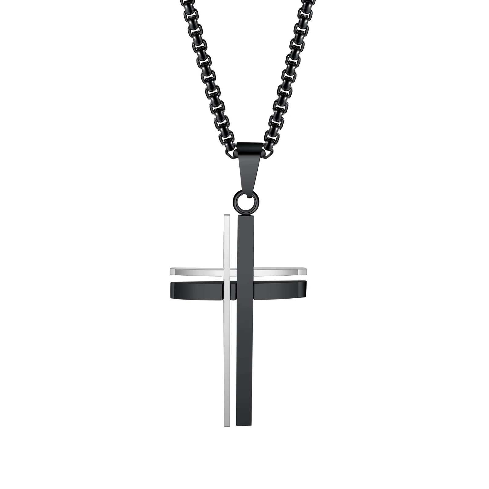 Simple Stainless Steel Hollow Cross Pendant Necklace Men's Women Boy HIP-hop Jewelry Rolo Chain 3mm 24inch