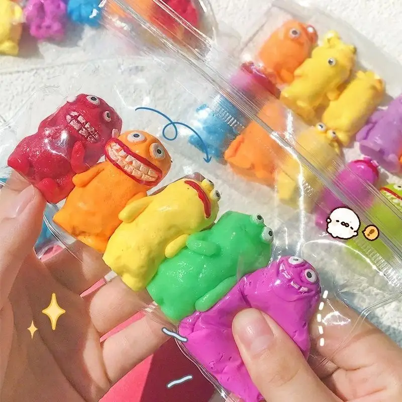 Set of 5 Squishable Clay Man Monsters: Stress-Reducing Decompression Musical Toys for Light-Hearted Fun
