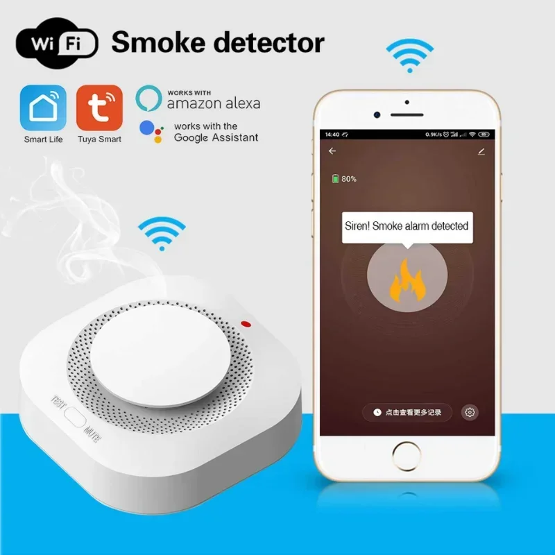 Smart 80DB Alarm Fire Smoke Detector for Home Security and Fire Protection with Smart Life