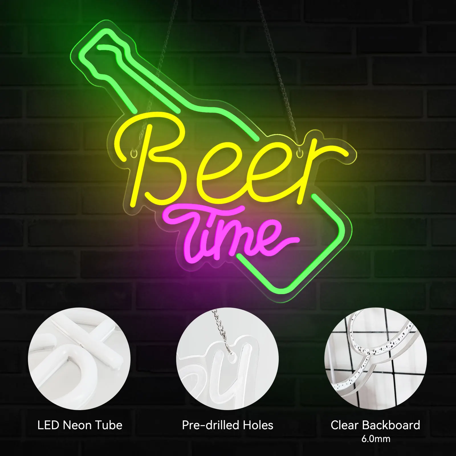 Beer Time LED Neon Light Sign For Wall Decor USB Powered Acrylic LED Neon Signs For Home Bar Club Store Pub Party Decoration