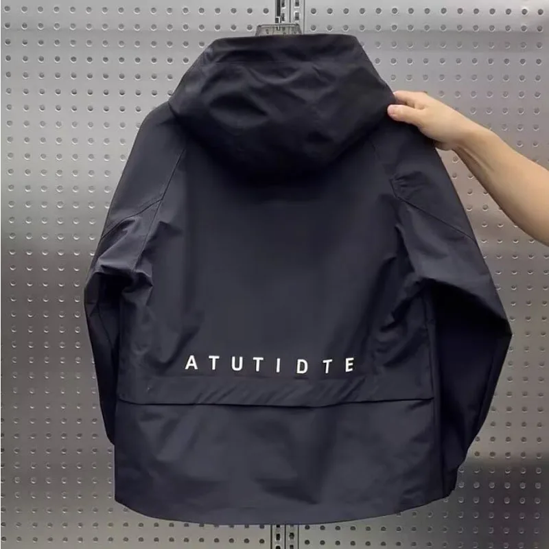 سترة رجالية فضفاضة بغطاء للرأس لفصلي الربيع والخريف، بأسلوب كوري عصري للشباب، مقاومة للرياح، مصنوعة من ألياف البوليستر، بأكما...