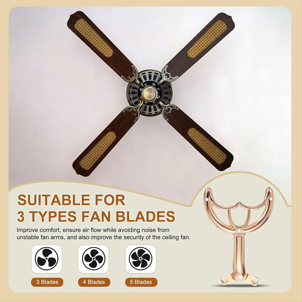 NEW Ceiling Fan Blades Arm Replacement, 4 Pcs 52inch Fan Blade Replacement Parts Mounting Bracket Kit French Gold
