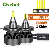 OVEHEL H4 H11 LED 360 3400000LM 2600W Canbus 9012 H7 H1 H3 H8 D1S D2S HB3 9005 HB4 9006 Led Car Headlight 6000K Fog Lamp 12V