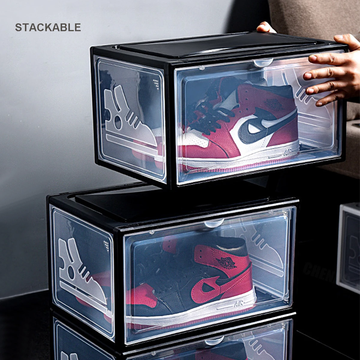 1Pc Magnetic Hard Plastic Shoe Box Dustproof Sneakers Organizers Transparent Stackable Shoes Cabinet Household Organization