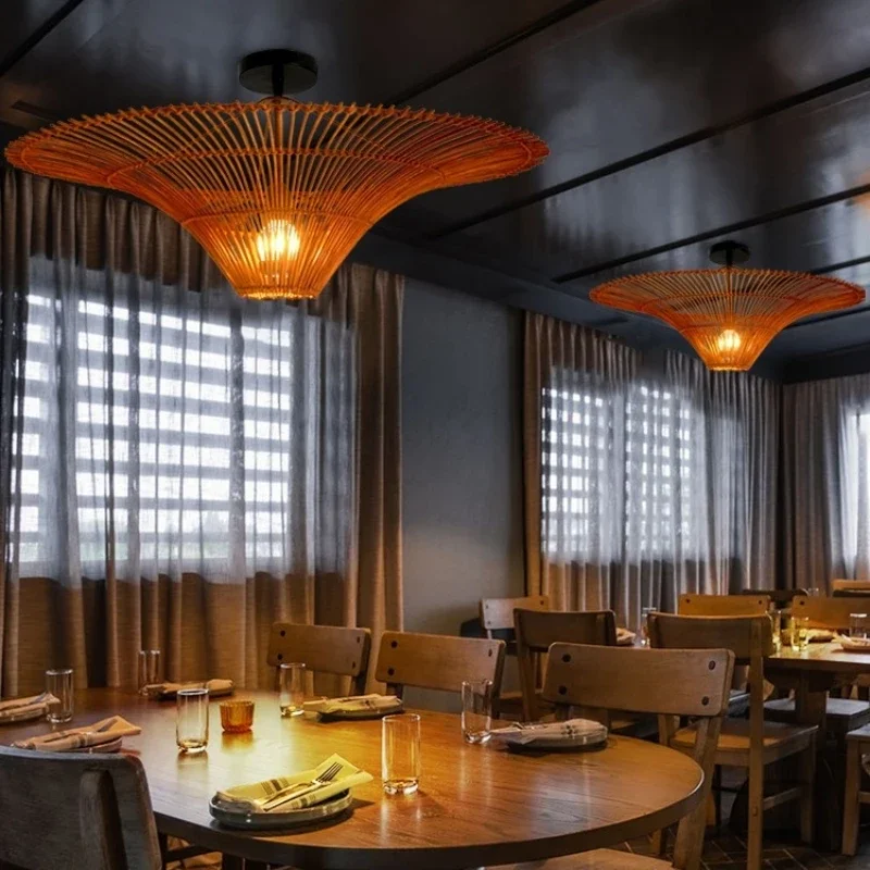 2026 اليدوية الروطان النسيج الإبداعية Led الثريا مطعم بار غرفة الشاي الصيني الإقامة غرفة نوم قلادة مصباح ديكور فني Lig