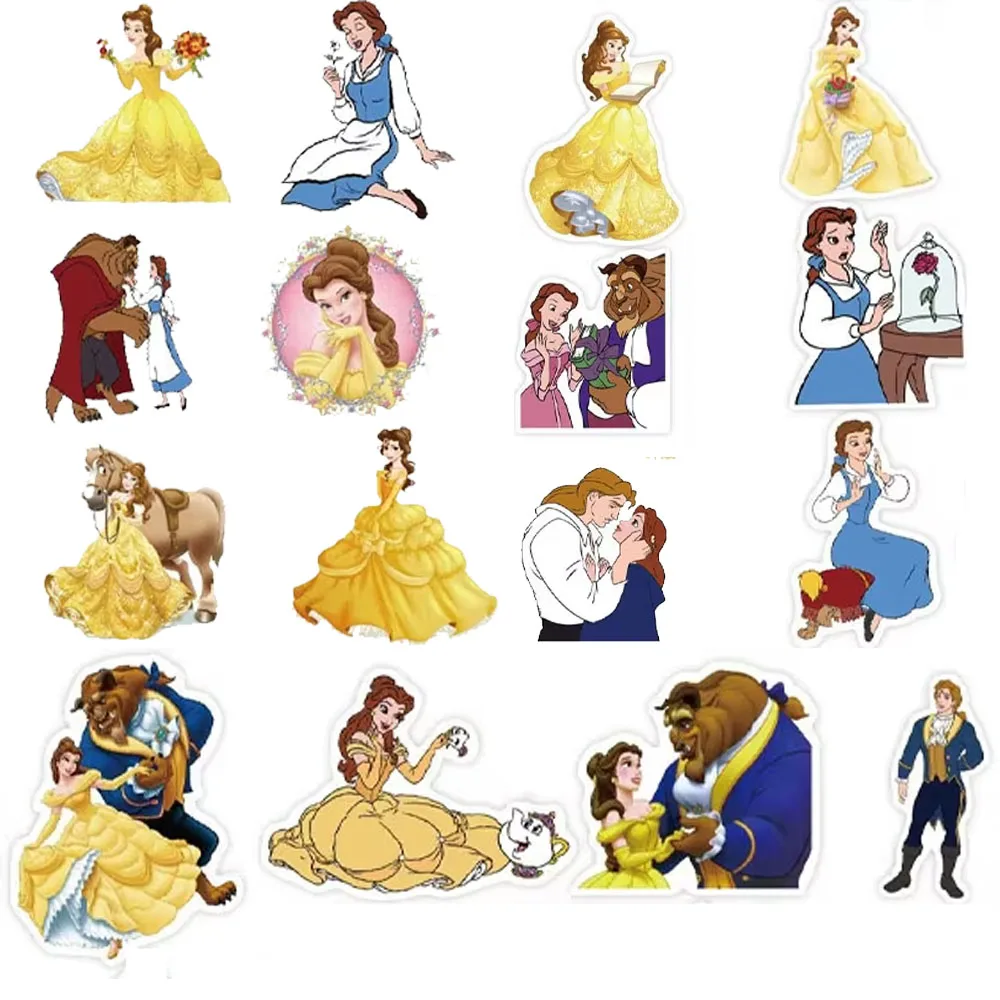 

50pcs Cute Cartoon Beauty and The Beast Disney Princess Stickers Laptop Phone Scrapbook Wall Graffiti Sticker Kids Toys