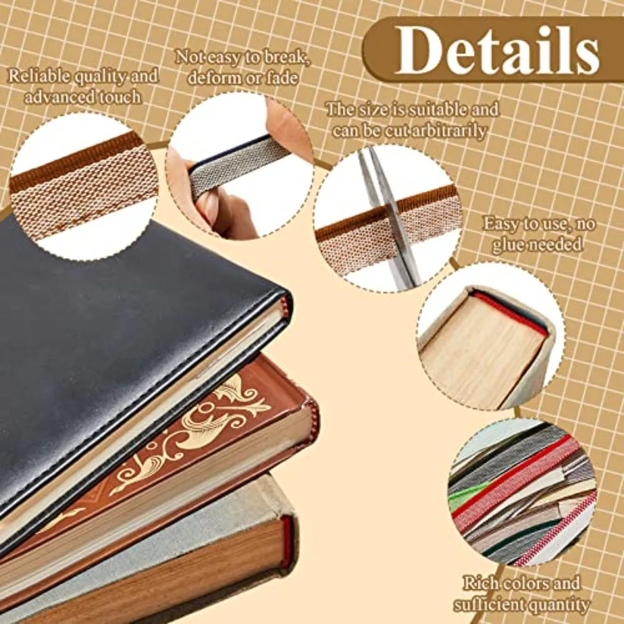 24 Uds. Diademas para encuadernación de libros 11,8 Ihes de largo 0,5 Ih ancho Kit de materiales de banda final de libro de algodón para principiantes DIY 24 colores Cutabl