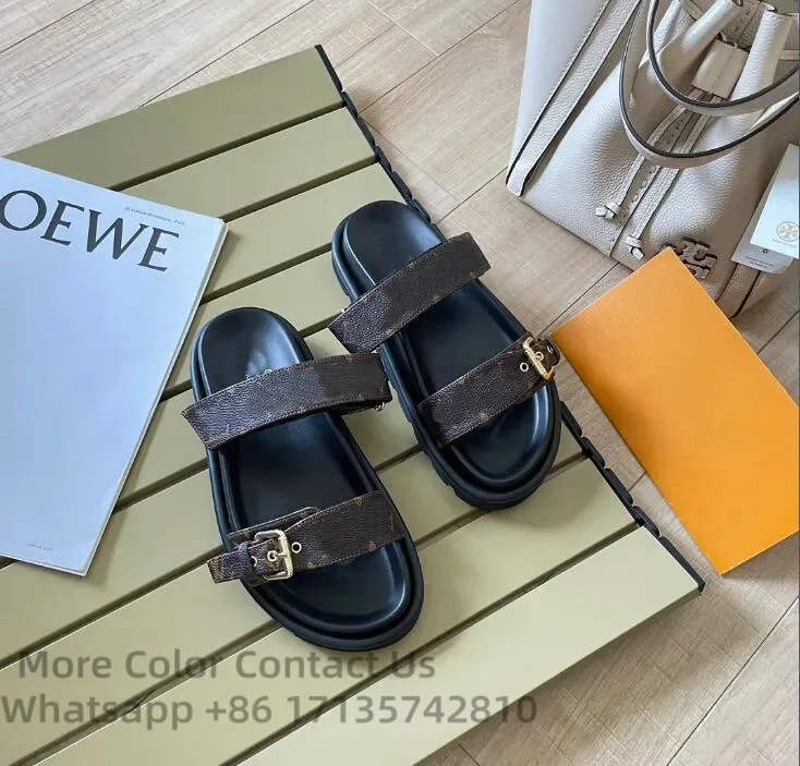 

Designers Slides Womens Slippers Fashion Floral Slipper Leather Rubber Flats Sandals Summer Beach Shoes Loafers Gear