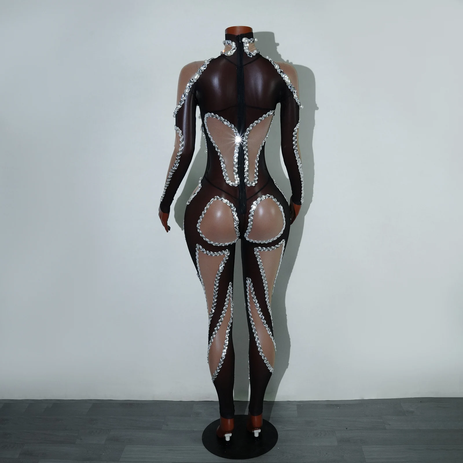 Combinaison Sexy en maille transparente, couleur chair, pour Halloween, fête d'anniversaire, chanteur, Performance, justaucorps Drag Queen, Festival pôle