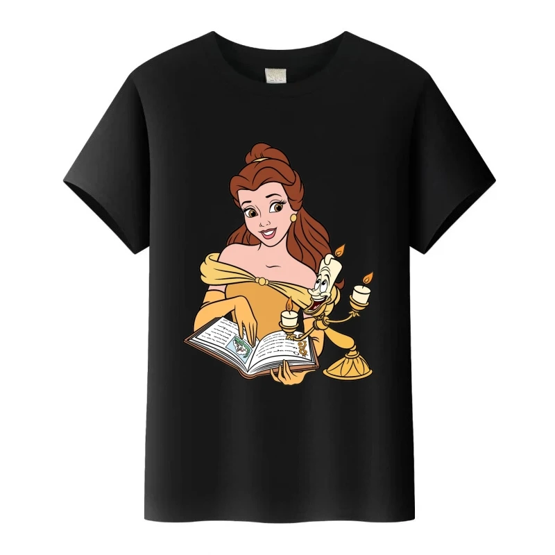 عادية ديزني الجمال والوحش حسناء الأميرة امرأة التي شيرت فتاة Harajuku تيز الاطفال بلوزات مستديرة العنق رجل بلوزة الأسرة Y2k تي شيرت