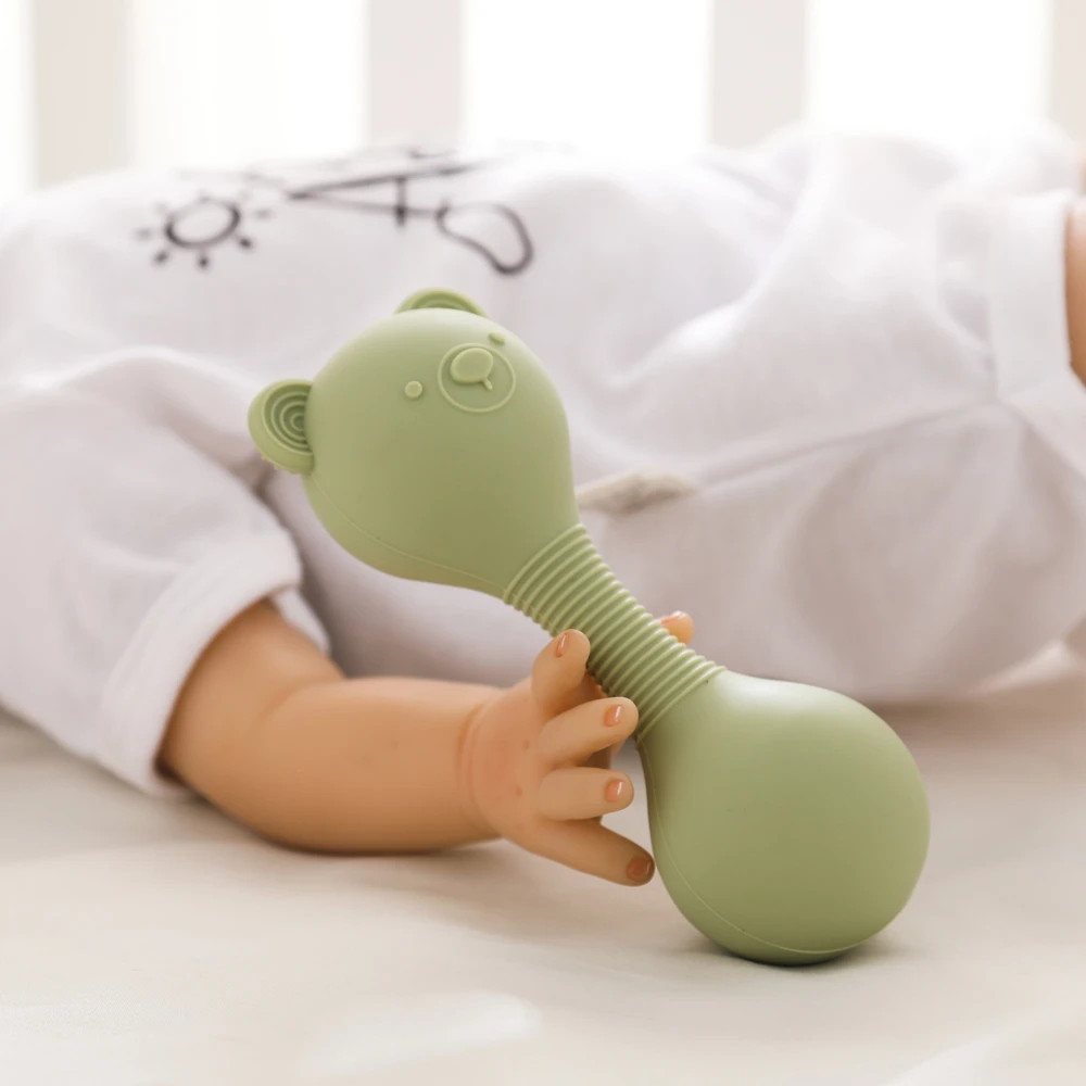 Babyrasseln aus Silikon, Maracas-Spielzeug, Cartoon-Bär Sandhammer, Babyspielzeug 0-12 Monate, Rassel-Silikon-Beißspielzeug als Babygeschenk – Detail 16