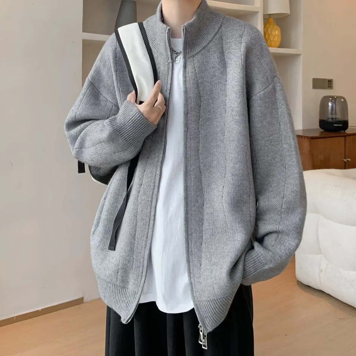 

Весенне-осенний мужской комплект: кардиган с воротником-стойкой, повседневные брюки, модная брендовая одежда, вязаная верхняя одежда, спортивный костюм