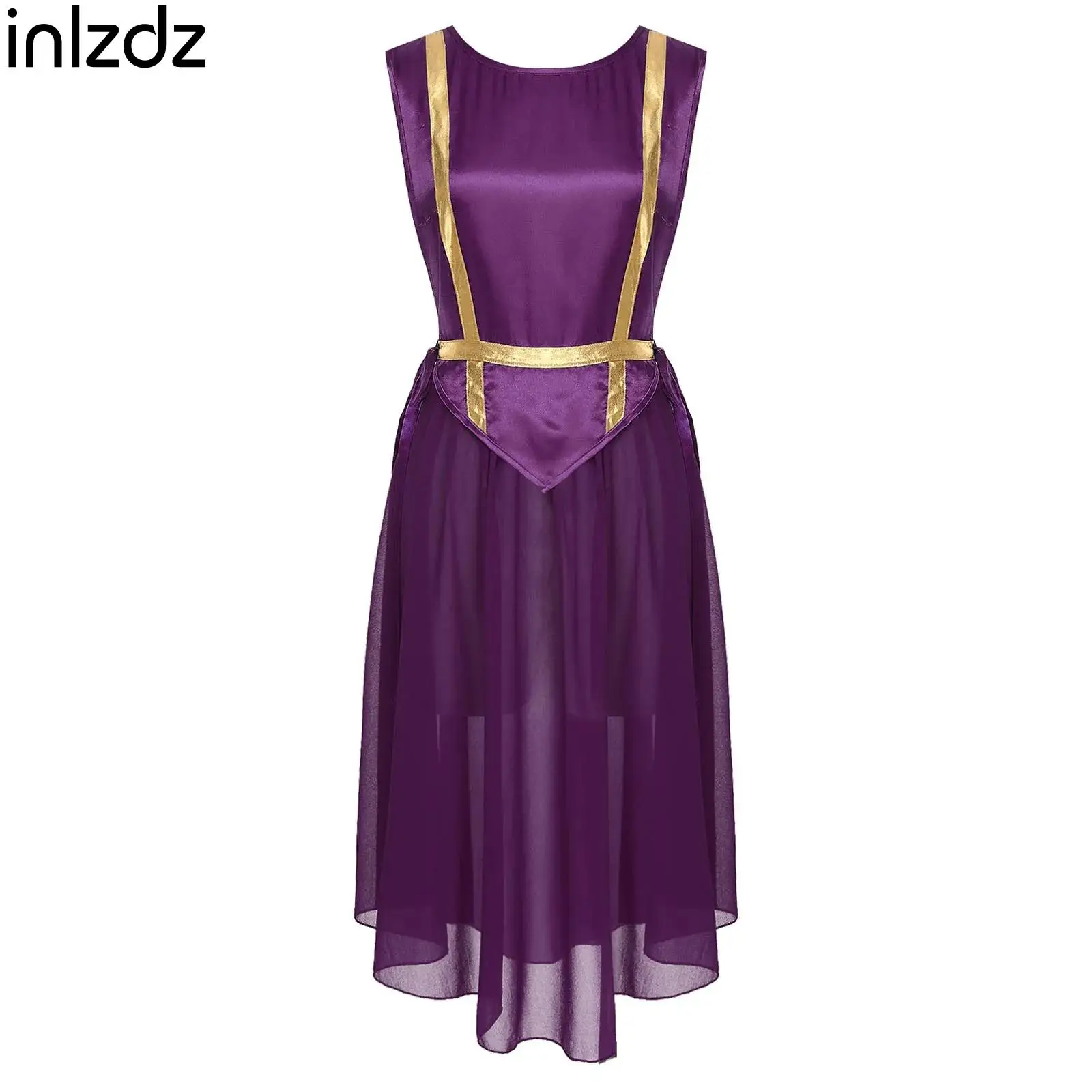 

Women Sleeveless Lyrical Praise Dance Dress Choir Worship Costume Satin Dance Dress Ballroom Dancewear