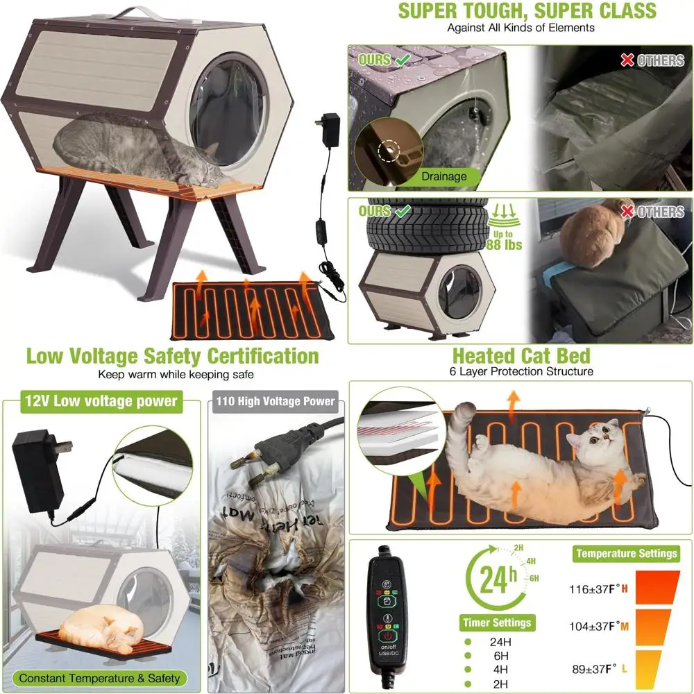 

Expandable Insulated Outdoor Cat House for Feral Cats, Weatherproof and Safe Escape Door, Ideal for Cold Weather Shelter