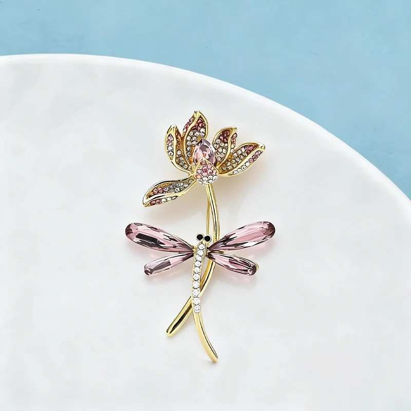 Wuli&baby Elegant Dragonfly And Lotus Flower Brooches Pins For Women Party Office Brooch Gifts