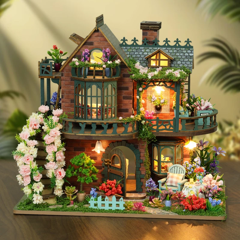 DIY ไม้อาคารจิ๋วชุด Fairy Garden Cottage บ้านตุ๊กตาพร้อมเฟอร์นิเจอร์ Casa ตุ๊กตาสําหรับของขวัญวันเกิดเพื่อน