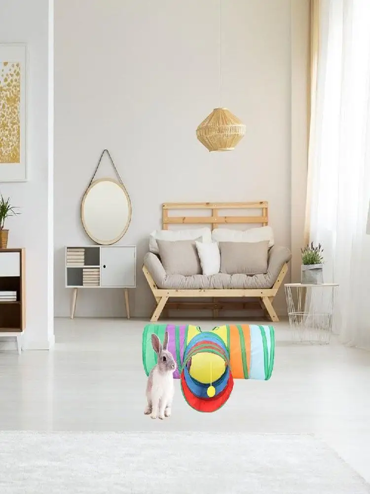 Tube Tunnel Portable en Polyester et fil d'acier pour chat, nid de chat coloré pliable, respirant, entraînement interactif, jouet amusant pour animaux de compagnie, lapin