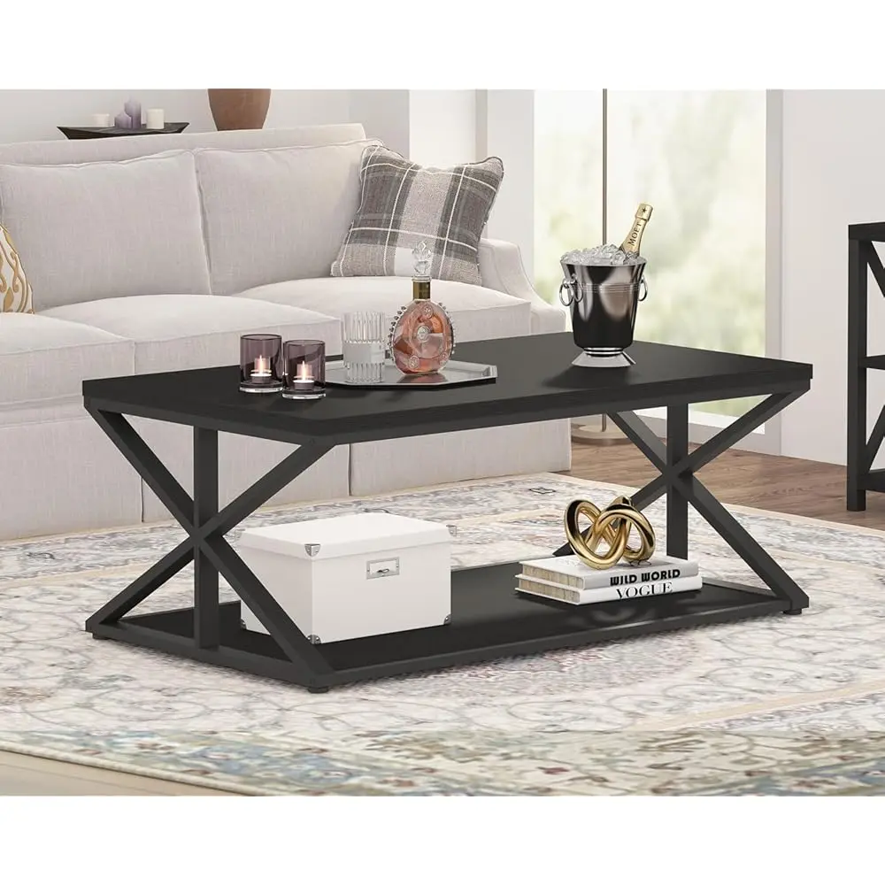 

Modern Coffee Table With Storage, Farmhouse Living Room Table, Minimalist Rec Center Table, Industrial Vintage Wood Tea Table,