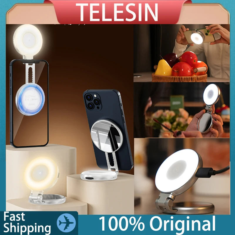 Original TELESIN Smartphone Fill Light Mini Magnetic Selfie Light Tricolor Adjustable Brightness For iphone Light