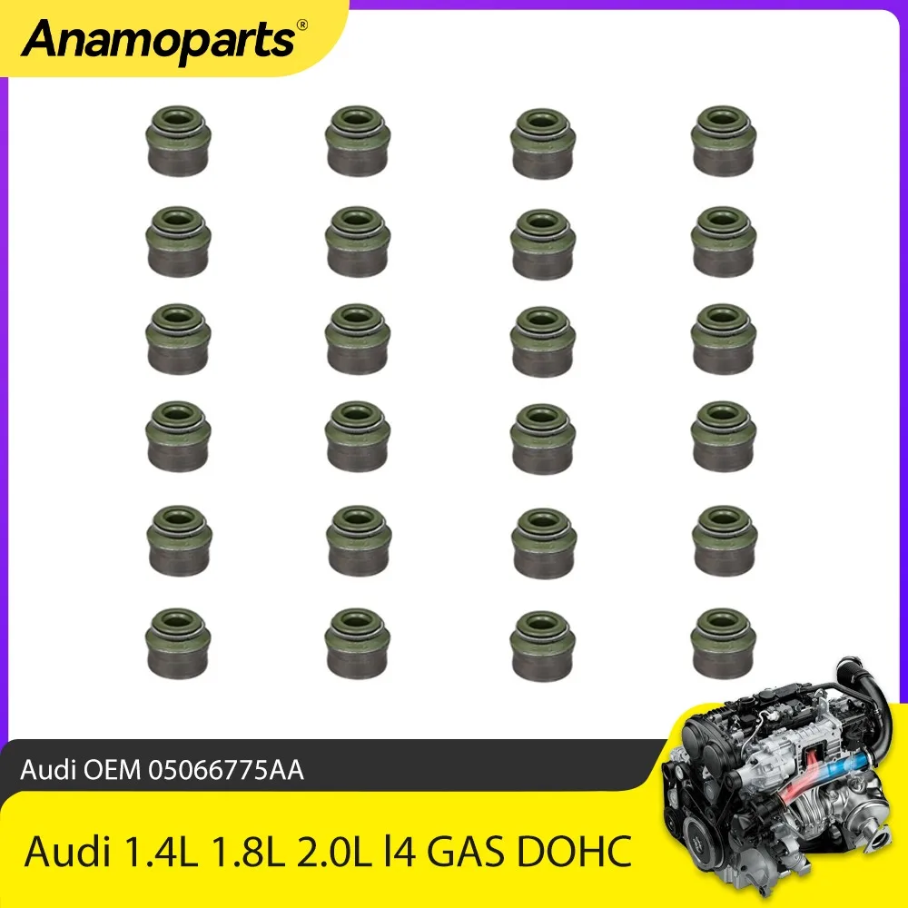 24PCS Valve Stem Seals Fit 1.4 1.8 2.0 L For Audi A3 A4 A6 VW TT Golf Jetta Passat 1.4L 1.8L 2.0L L4 GAS DOHC OEM 05066775AA