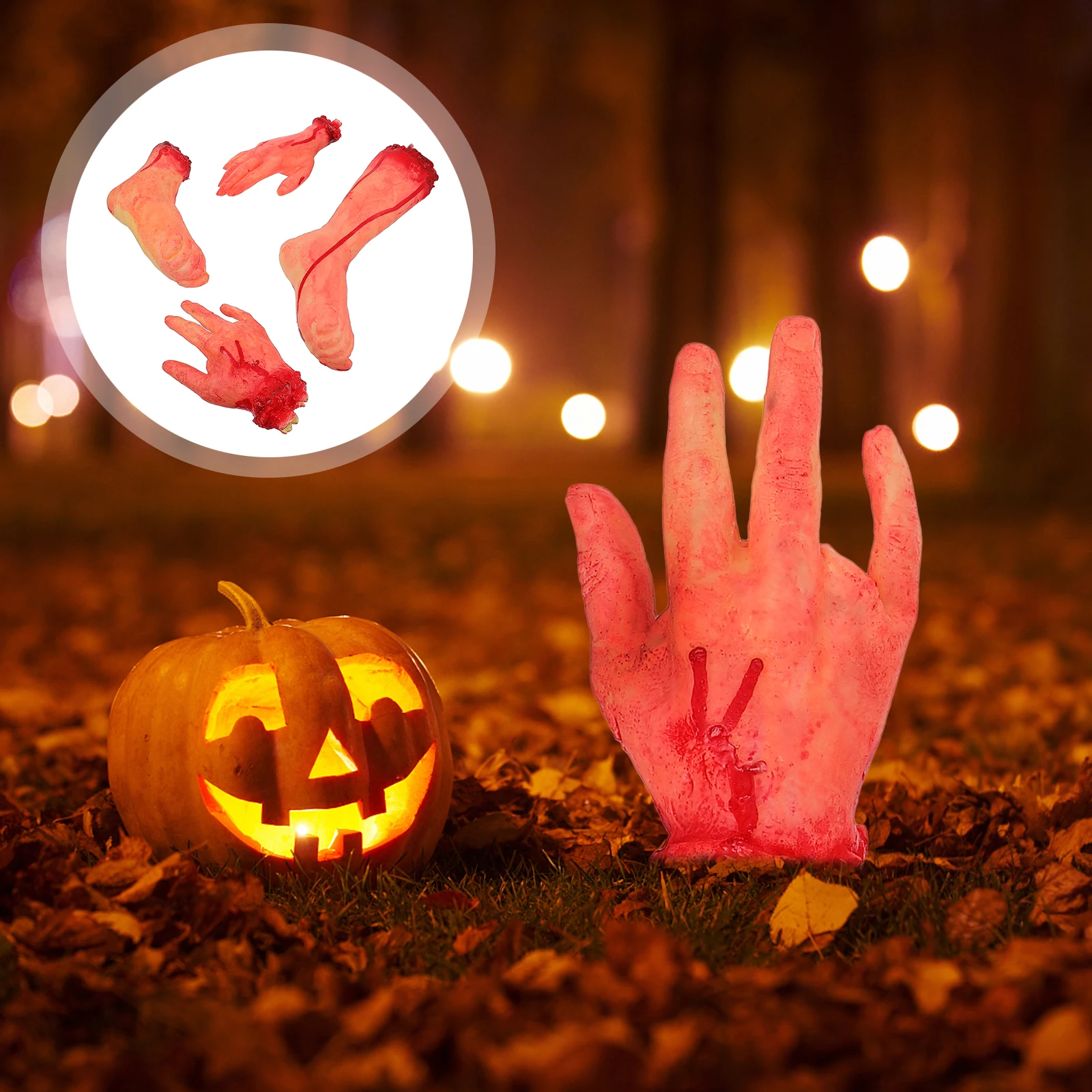 4 pçs mãos falsas cortadas adereços de halloween pés decoração sangrenta brincadeira de halloween brinquedos peças quebradas casa fantasma adereços de palco