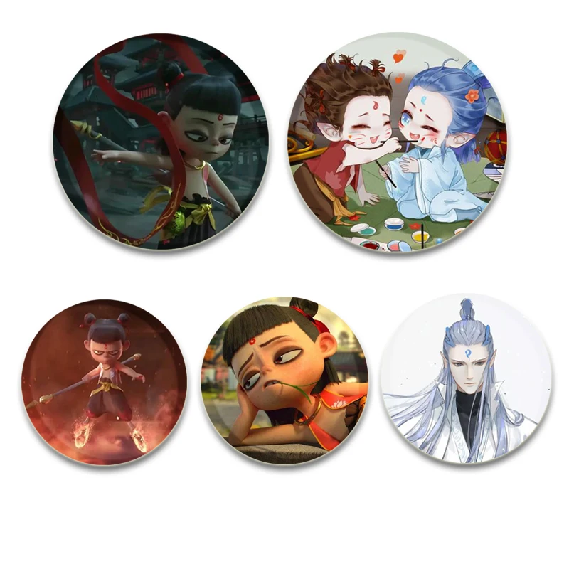 Cartoon Anime Character Nezha：Birth of The Demon Child Cosplay Badge Handmade Round Enamel Pins for Jewelry Gift Accessory 58mm