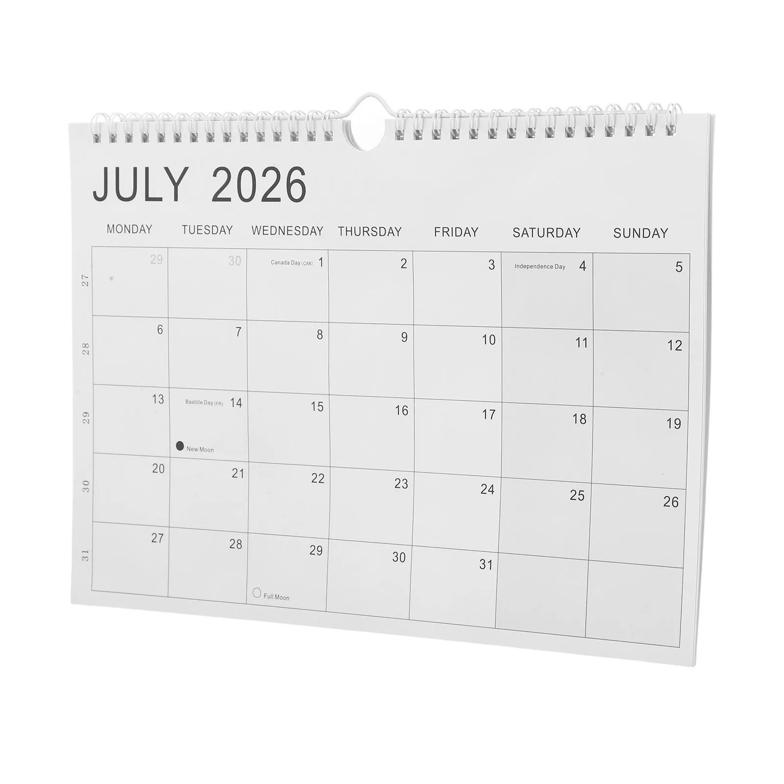 

2026 Yearly Wall Calendar Planner 18 Month Hanging Organizer with Coil Binding International Holidays Large Blocks for Office
