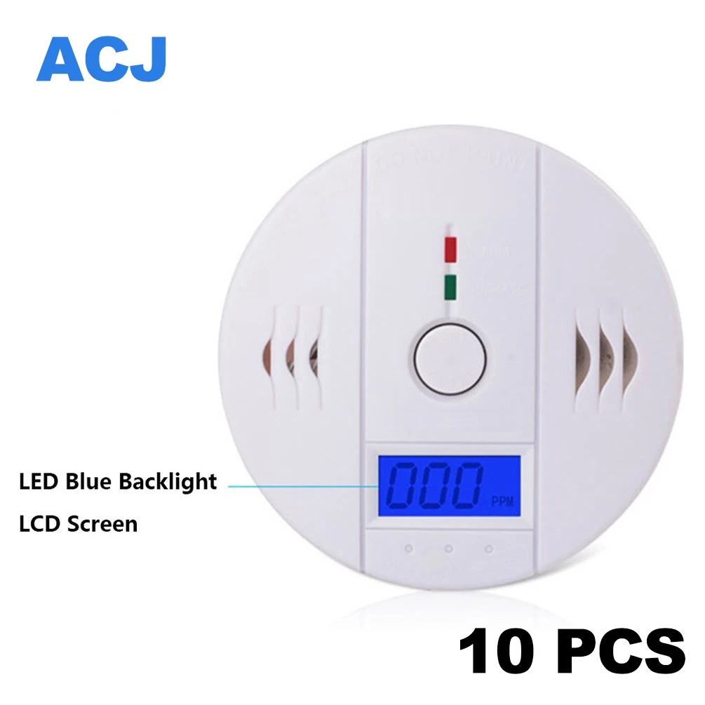 ACJ Home Security 85dB CO Sensor Alarm Carbon Monoxide Poisoning Alarm Detector Warning High Sensitive LCD Photoelectric