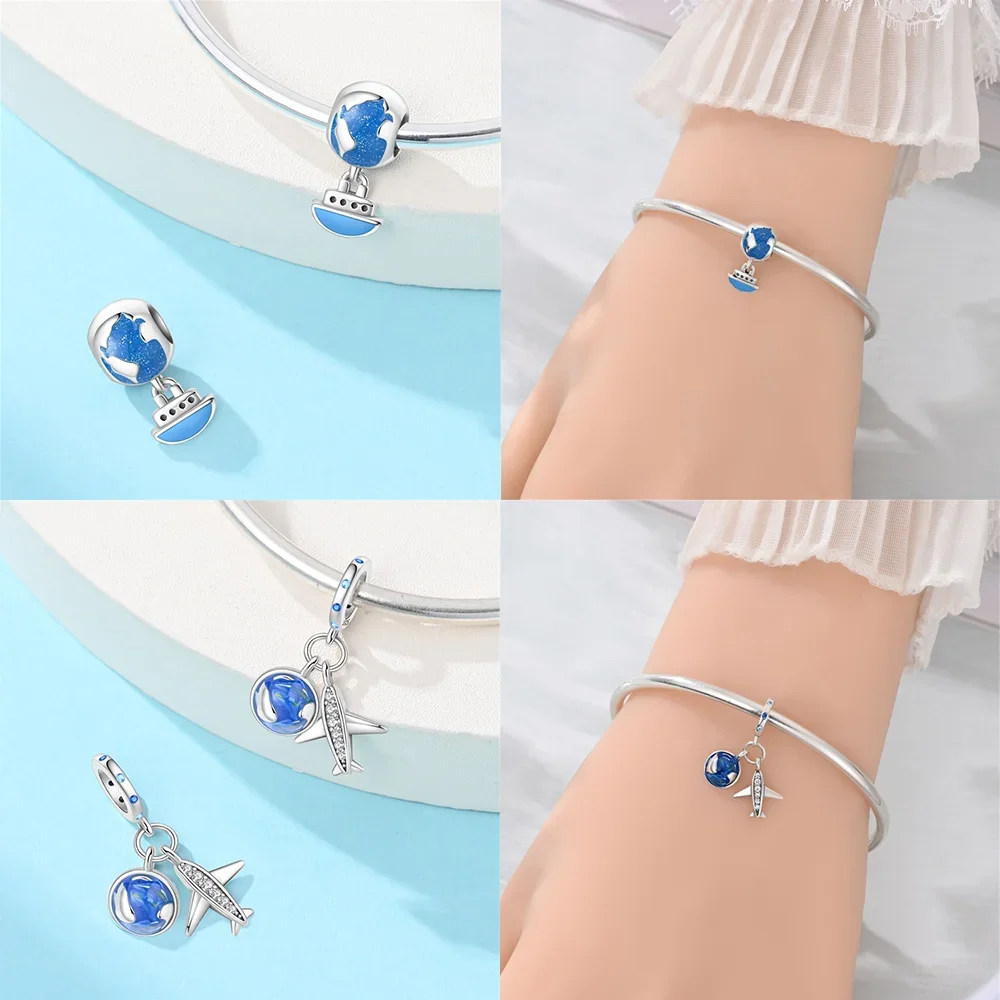 

Charms 925 Silver Pineapple Strawberry Guitar Airplane Earth Beads Pendant Fit Original Diy Bracelet Women Jewelry Gift Making