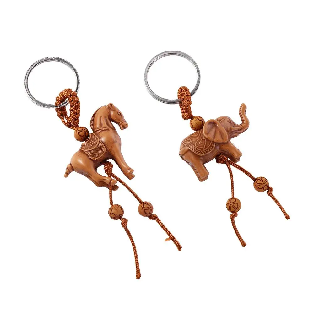 Elephant Cartoon Chinese Knot Carving Key Ring Lucky Horse Keyring Lucky Horse Keychain Key Holder Weaving Key Chains