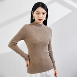 PureCashmere Sweater With A Semi High Neck And 100 Cashmere Slim fit, Versatile Knit Base Sweater for Women