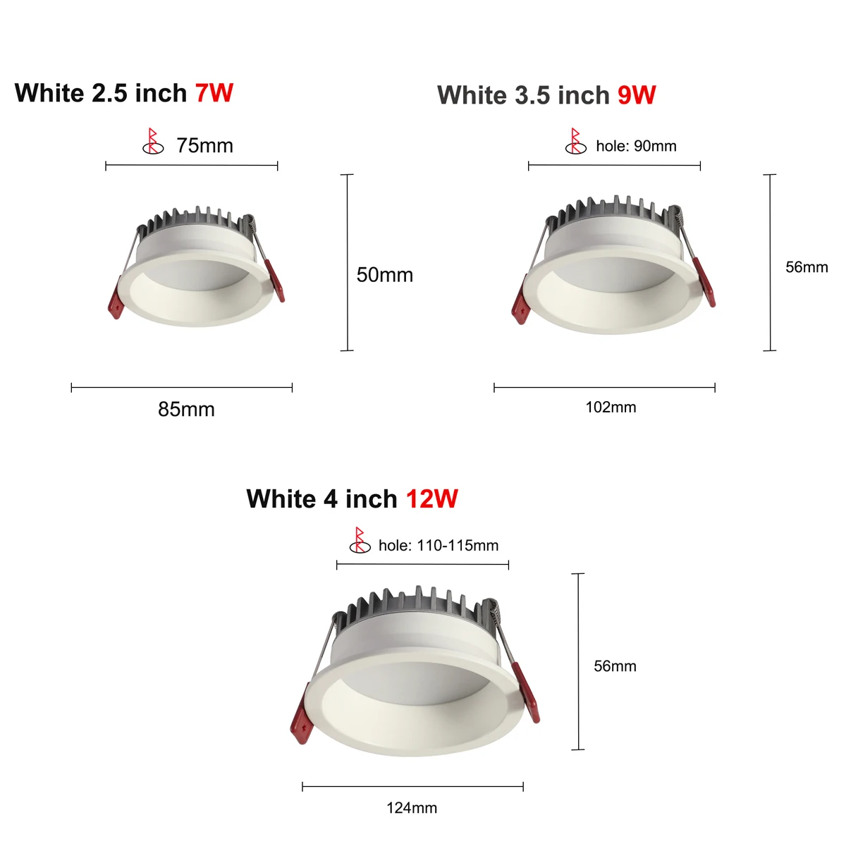 Recessed Tricolor Changeable LED Downlight Black White Ceiling Lamp Ultra-thin Anti-glare Narrow Border Aluminum Spotlight