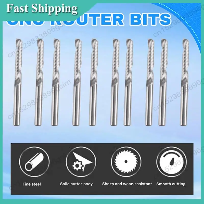 -BABQ 10 Pack CNC Router Bits 1/8 Inch Shank Spiral Upcut Router Bit Single Flute End Mill Set Milling Cutter Tungsten Steel Eng