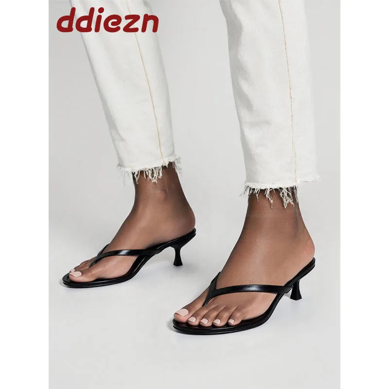 Spring Summer Heeled Female Flip flops Slides Women Slippers Sandals Fashion Round Toe Ladies Thin Heels Slippers Shoes Pumps