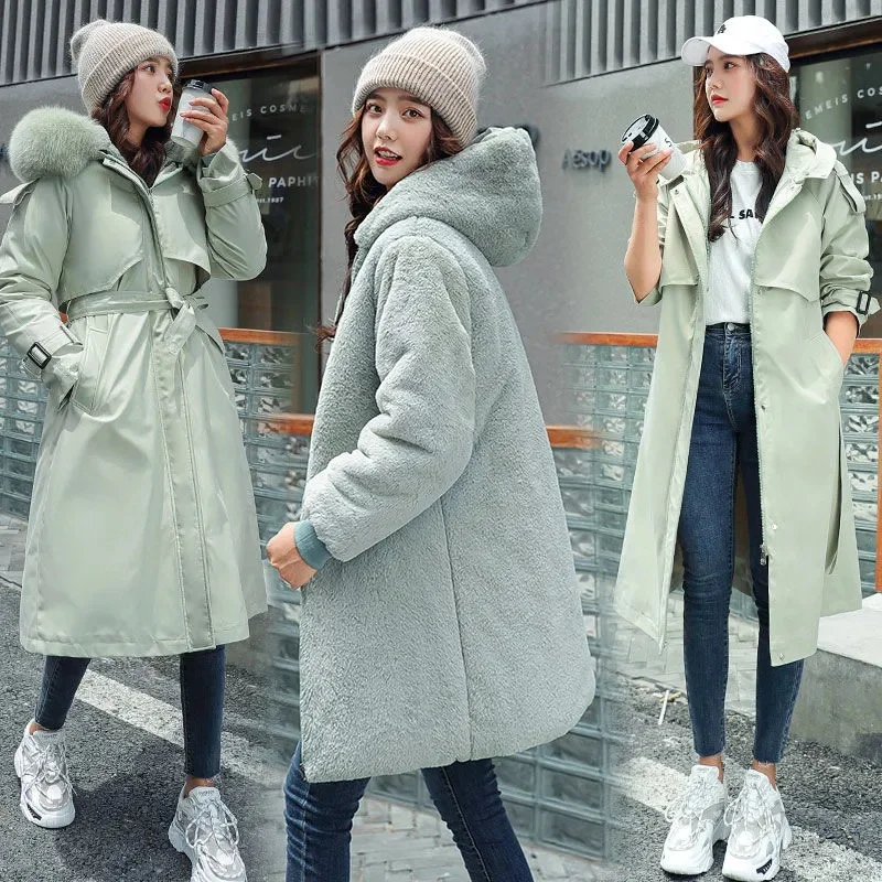 Casaco longo com capuz feminino com gola de pele, forro de lã sólida, Parkas femininas, casaco grosso, casaco puffer, outwear de inverno, novo, 2023