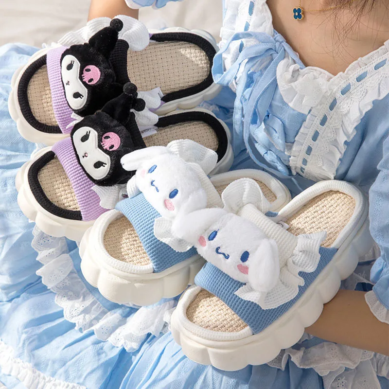 Sanrio Home Slippers Hello Kitty Kuromi Indoor Four Seasons Slippers Women Anti-Sli Shoes Cartoon Comfortable Breathable Shoes