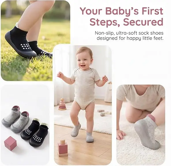 Baby-Socken-Schuhe für Jungen und Mädchen, rutschfeste Gummisohle, erste Schuhe für Kleinkinder, atmungsaktive, elastische, weiche Hausschuhe für Babys. – Detail 9
