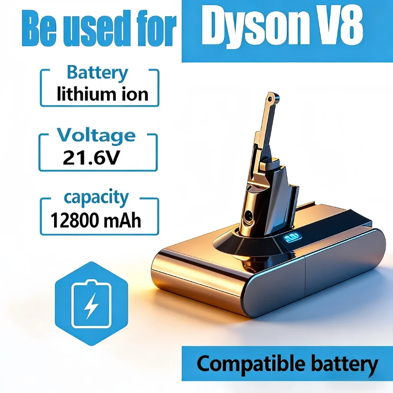 

21.6V 12800mAh for Dyson V8 Battery Replacement for V8 Absolute Animal Fluffy Motorhead SV10 Cordless Vacuum Cleaner 967834-01