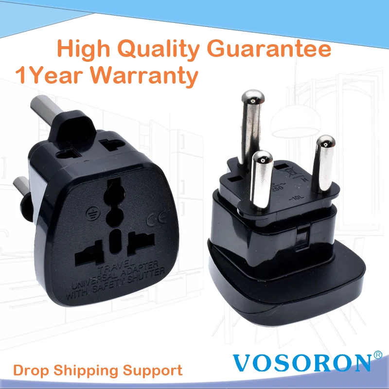 Large South Africa Travel Adapter Type M Large 15 amp BS 546, 2 Port Multi Outlet Black Color 1 TO 2 EU AU USA PLUG 15A