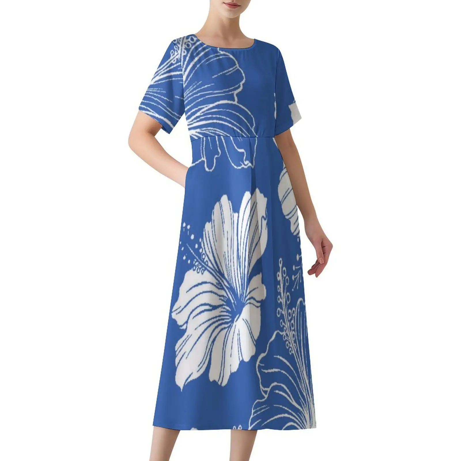 تخصيص فستان نمط البولينيزية فستان طويل فضفاض جيب ساموا الكركديه المطبوعة المرأة فستان عادية نسيج عالي الجودة