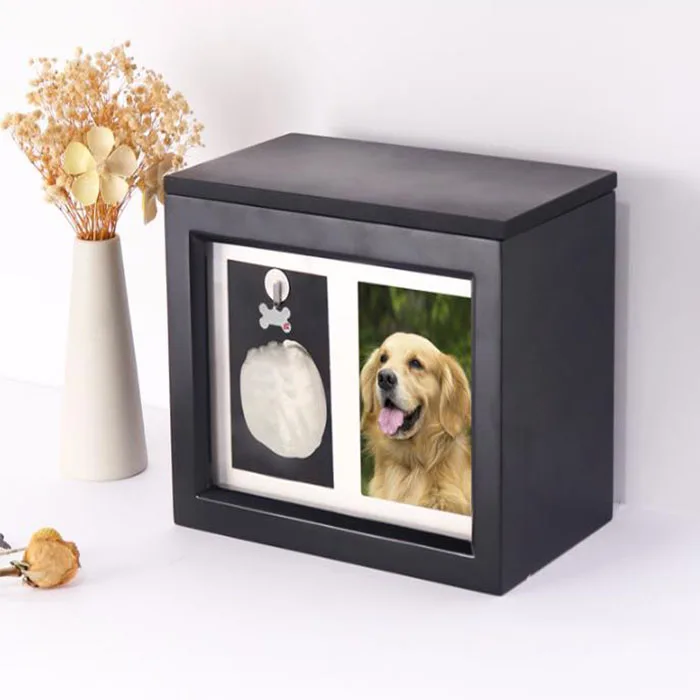 Memory Box Pet Memorial Urn for Ashes with with Photo Frame and Paw Print Frame