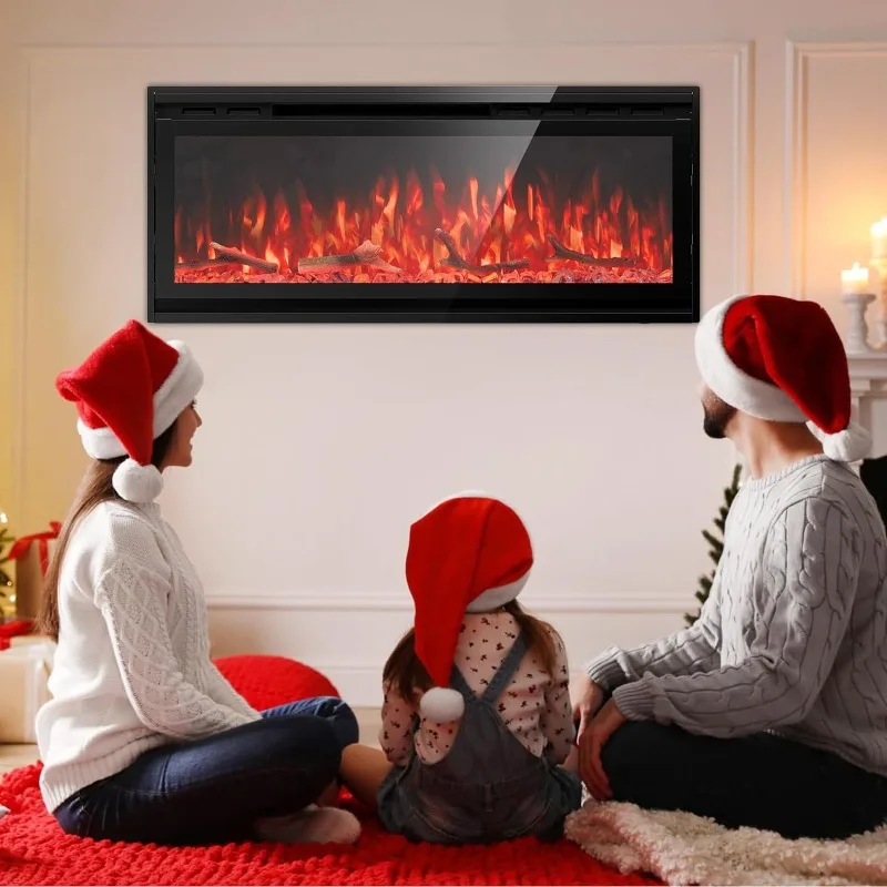 50 Inch Electric Fireplace, Recessed and Wall Mounted Fireplace with Remote Control, Ultra-Thin Fireplace Heater