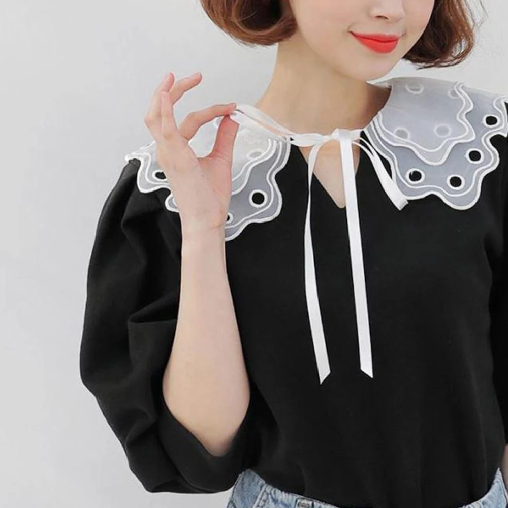 New Women Lace Fake Collar Blouse Cloud Shoulder Doll Collar Detachable Shirt Collar Blouse Top Women Clothes Accessories