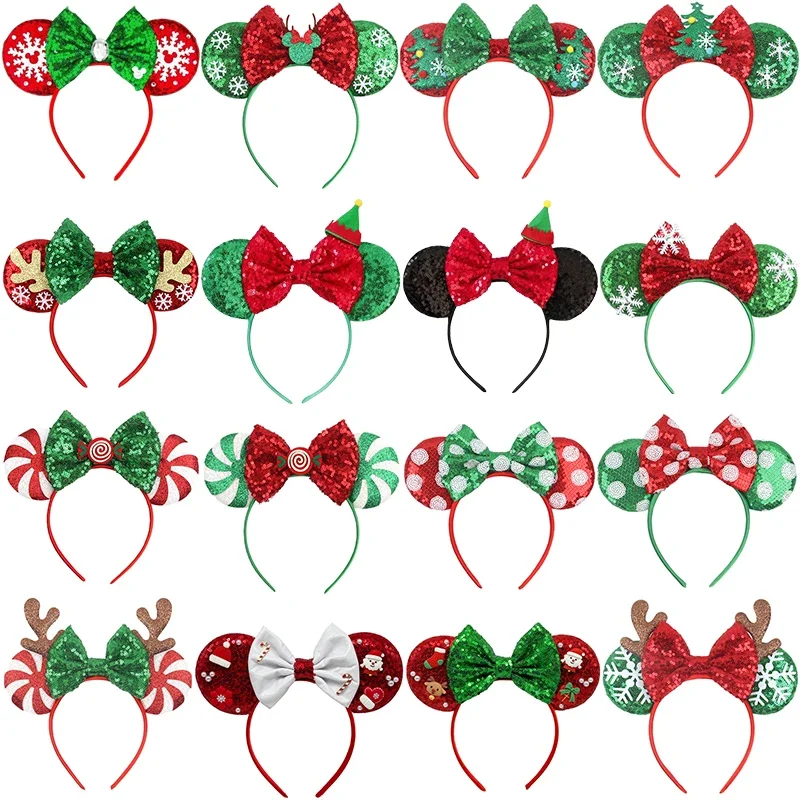 

Disney Christmas Head Bands for Women Candy Cane Hairbands Girls Xmas Snowflake Mickey Ears Hair Accessories Kids New Year Gifts