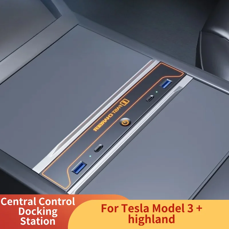 

1 комплект док-станции с центральным управлением для Tesla New Model 3+ Highland 2025 HUB USB Быстрое зарядное устройство RGB Модификация атмосферной лампы