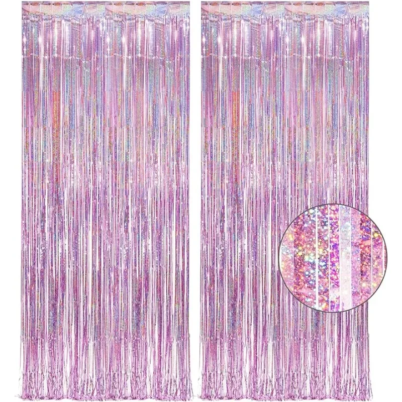 

Pink Tinsel Curtain Party Backdrop - GREATRIL Glitter Foil Fringe Curtain Lilac Pink Party Decor Streamers for Birthday