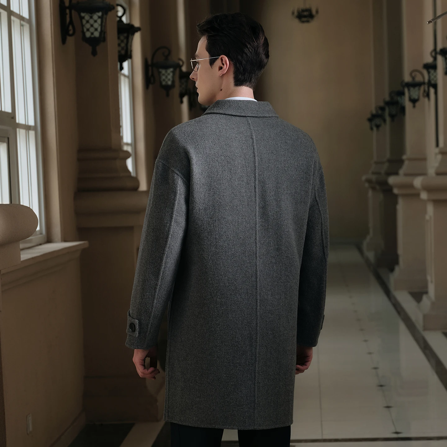 الكلاسيكية الفرنسية الرجال معطف من قماش الكشمير منتصف طول نمط ميرينو معطف الصوف واحدة الصدر الديكور معطف الأعمال عالية الجودة #2