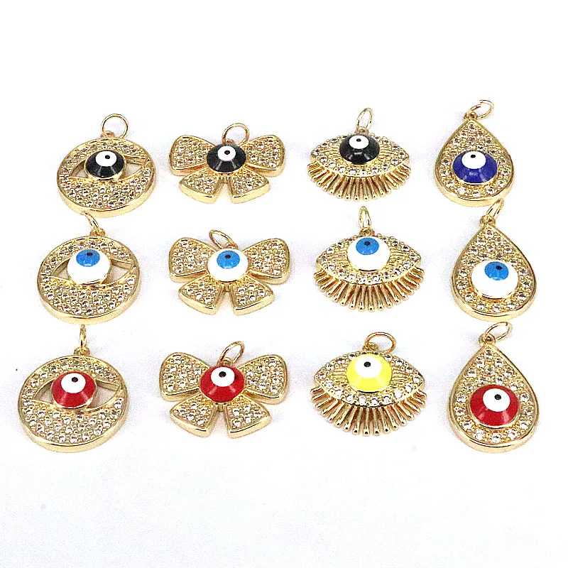 

10Pcs Colorful Enamel Butterfly Round Charms for Jewelry Making Romantic Gold Copper Cubic Zircon Evil Eye Pendant Accessories