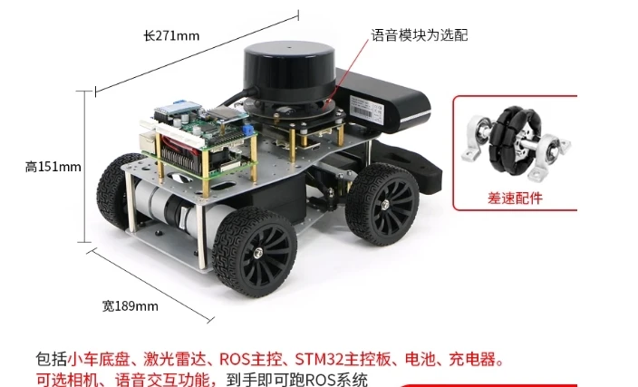 Robot ROS2 R550 dengan troli diferensial roda McNum, Raspberry Pi, pemetaan SLAM sumber terbuka, dan navigasi.