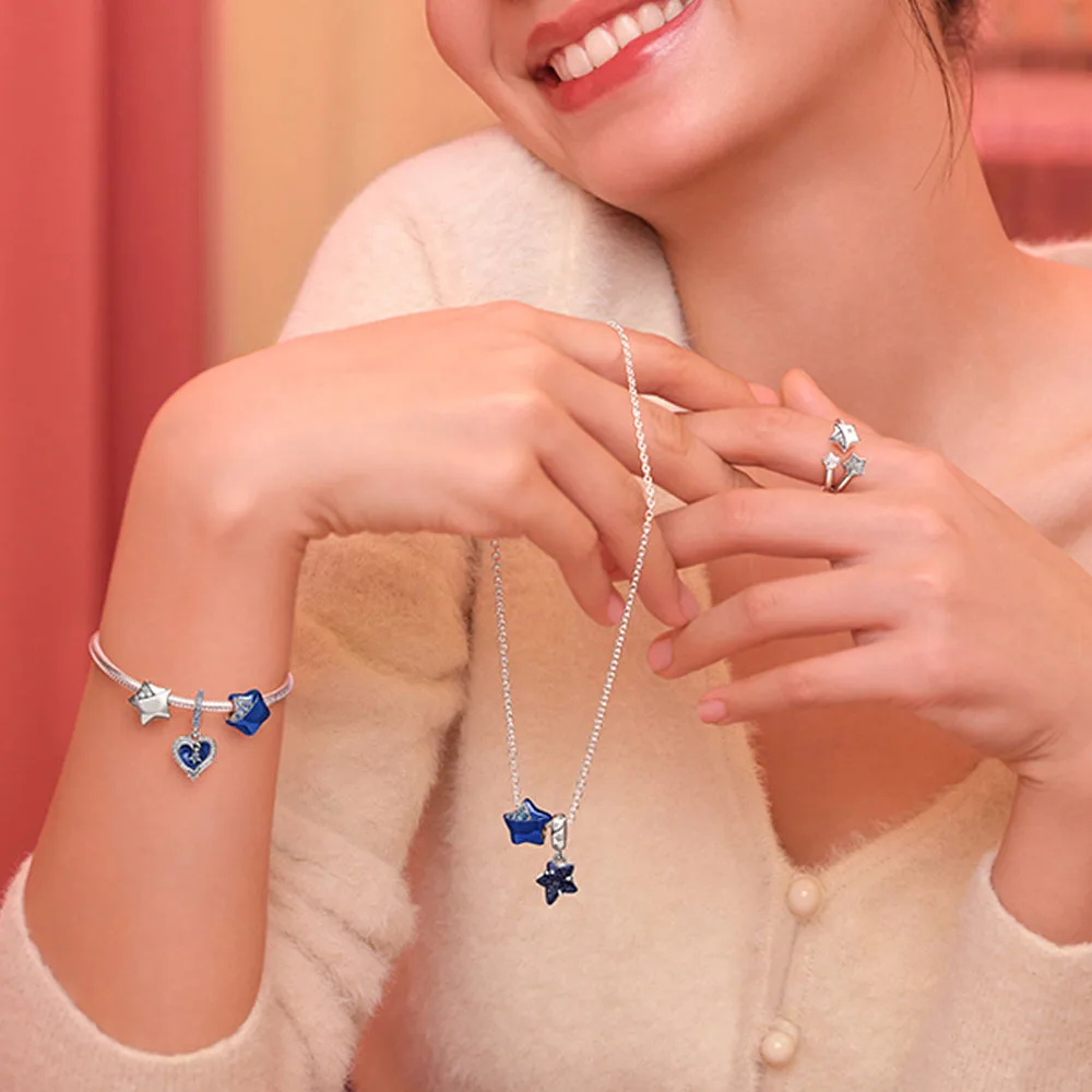 Hotsale Classic 925 Sterling Silver Dazzling Star Blue Sky ciondola Charm Fit DlY bracciale collane creazione di gioielli